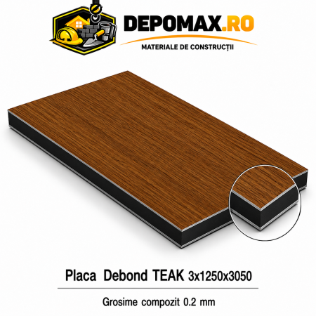 Placa BOND imitatie lemn TEAK 3mm, 1250x3050mm, aluminiu 0.2mm